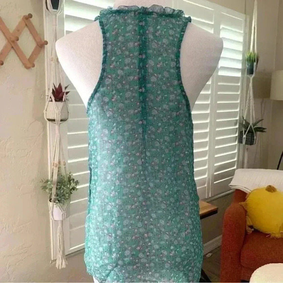AE teal floral chiffon sleeveless blouse - Picture 4 of 6